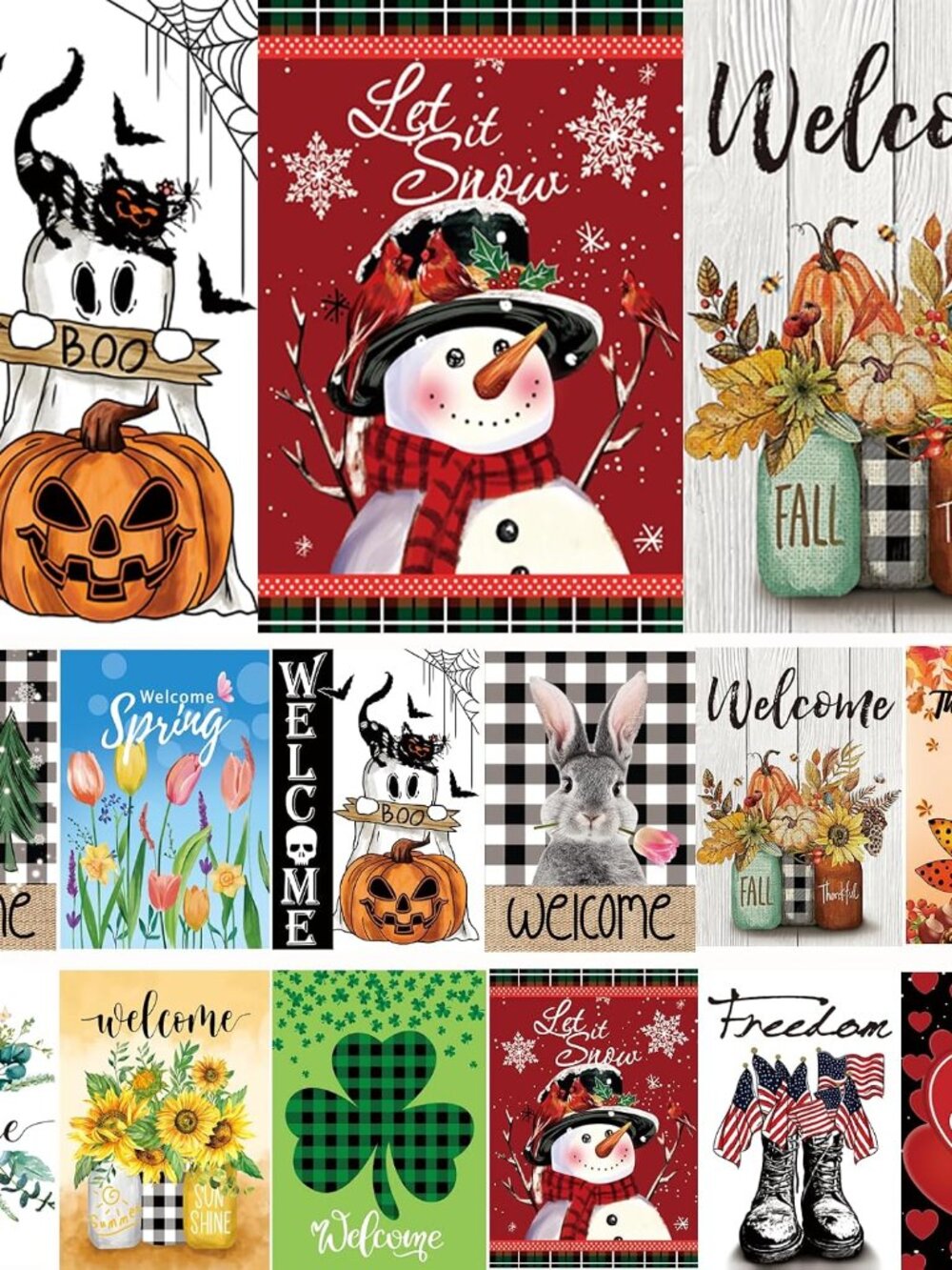 Seasonal Garden Flags Set of 12, Double Sided 12 x 18 Inch Yard Flags